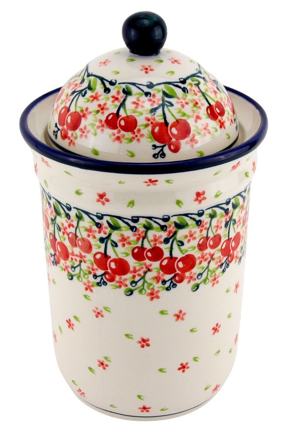 Polish Pottery Kitchen Canister with Lid 6 Cups / 45 oz, Cherry Blossom Bliss | Boleslawiec