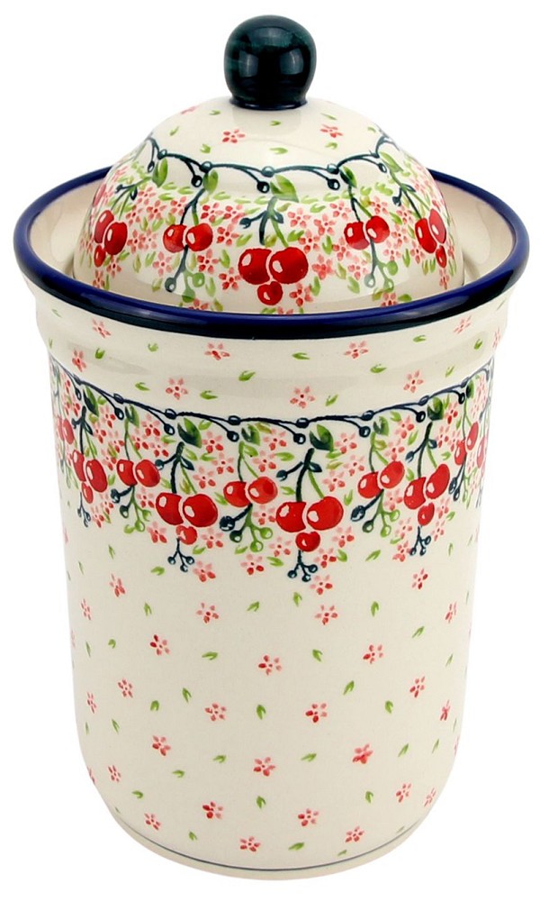Polish Pottery Kitchen Canister with Lid 10 Cups / 2.5 qt, Cherry Blossom Bliss | Boleslawiec