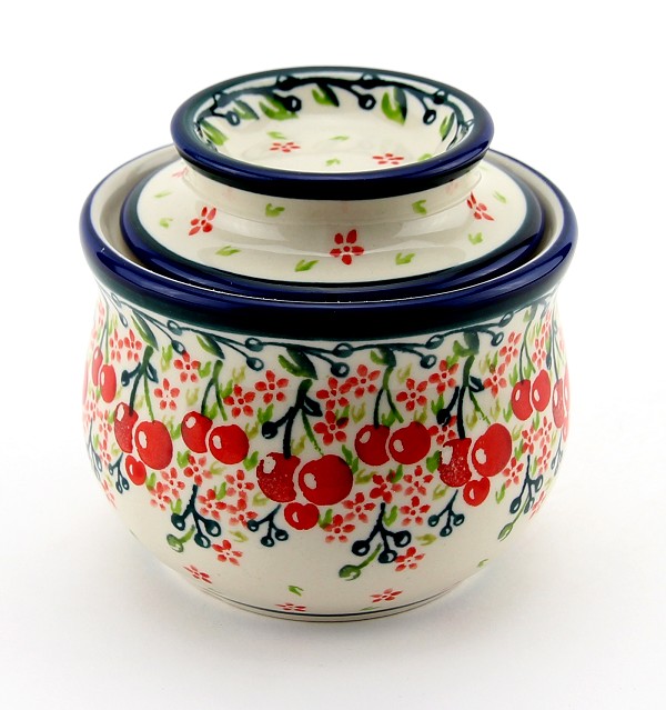 Polish Pottery French Butter Dish / Butter Bell 7.5 oz, Cherry Blossom Bliss | Boleslawiec