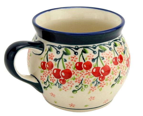 Polish Pottery Bubble Coffee Mug 16 oz, Cherry Blossom Bliss | Boleslawiec