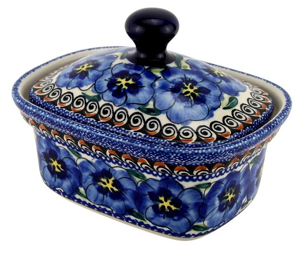 Polish Pottery Butter Dish with Lid 14 oz, Regal Bouquet Unikat | Boleslawiec