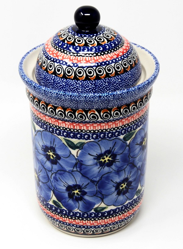 Polish Pottery Kitchen Canister with Lid 6 Cups / 45 oz, Regal Bouquet Unikat | Boleslawiec