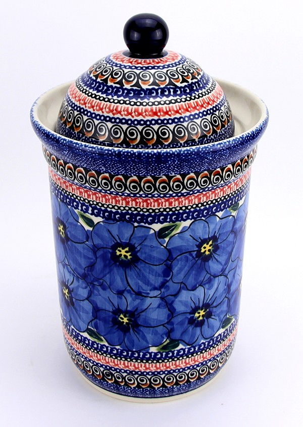 Polish Pottery Kitchen Canister with Lid 10 Cups / 2.5 qt, Regal Bouquet Unikat | Boleslawiec