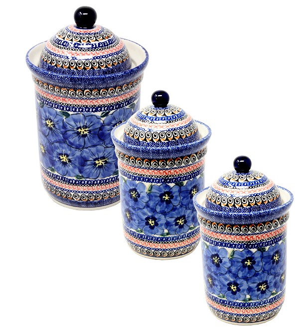 Polish Pottery 3-Piece Kitchen Canister Set, Regal Bouquet Unikat | Boleslawiec
