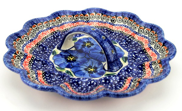 Polish Pottery Deviled Egg Platter with Handle 12-Egg, Regal Bouquet Unikat | Boleslawiec