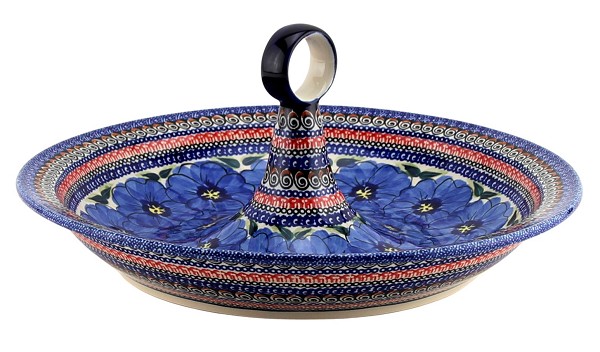 Polish Pottery Serving Bowl with Center Handle 13.5