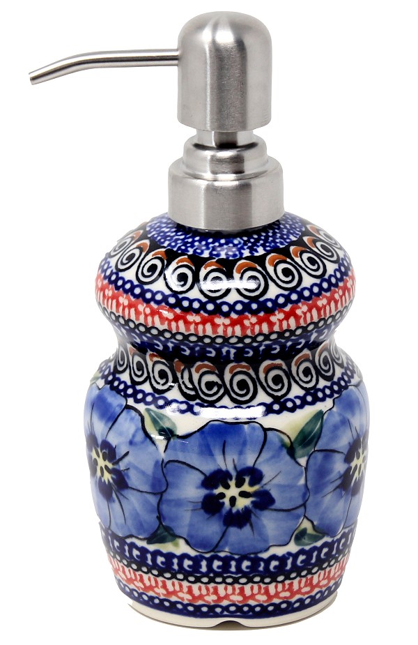 Polish Pottery Soap Dispenser 11 oz with Stainless Steel Pump, Regal Bouquet Unikat | Boleslawiec