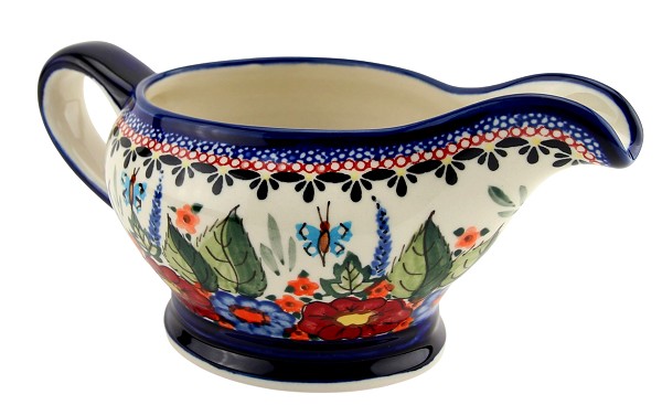 Polish Pottery Gravy Boat 16 oz, Floral Butterfly Unikat | Boleslawiec