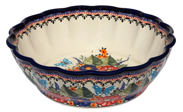 Polish Pottery Scalloped Serving Bowl 9.5