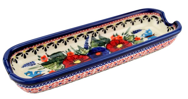 Polish Pottery Corn Cob Holder & Dish 8.75