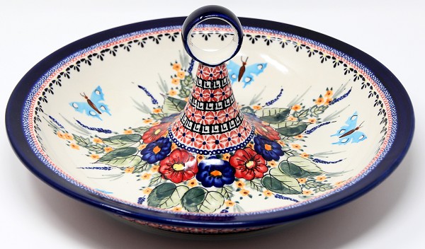 Polish Pottery Serving Bowl with Center Handle 13.5