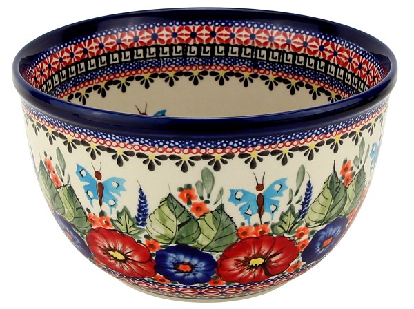 Polish Pottery Mixing & Serving Bowl 2 qt, Floral Butterfly Unikat | Boleslawiec
