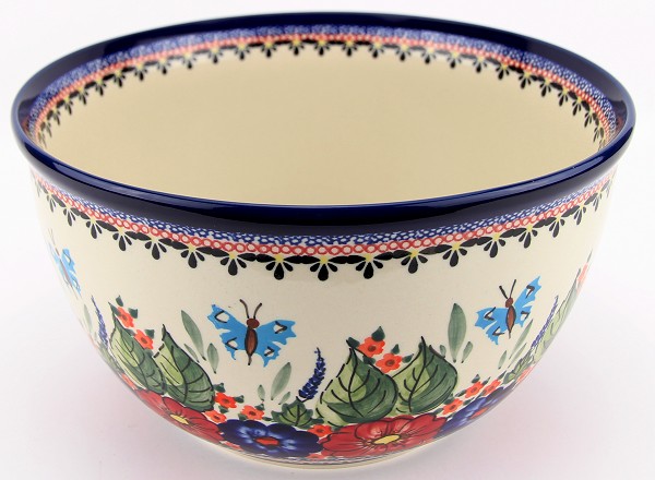 Polish Pottery Mixing & Serving Bowl 5 qt, Floral Butterfly Unikat | Boleslawiec