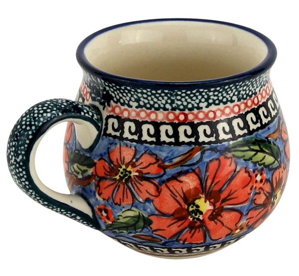 Polish Pottery Coffee Mug 8 oz, Poppies Unikat | Boleslawiec