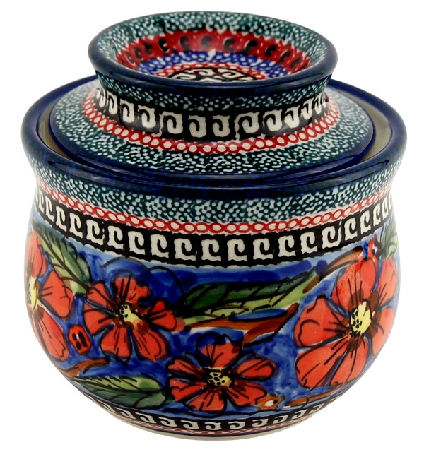 Polish Pottery French Butter Dish / Butter Bell 7.5 oz, Poppies Unikat | Boleslawiec