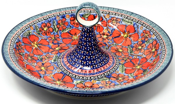 Polish Pottery Serving Bowl with Center Handle 13.5