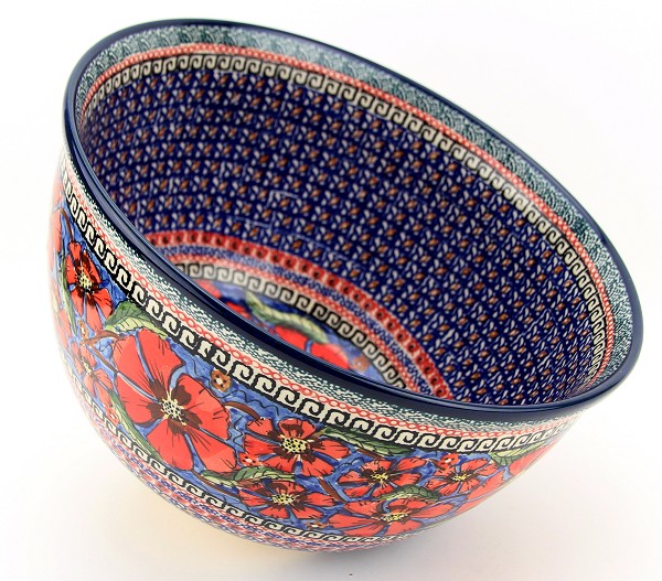 Polish Pottery Mixing & Serving Bowl 5 qt, Poppies Unikat | Boleslawiec