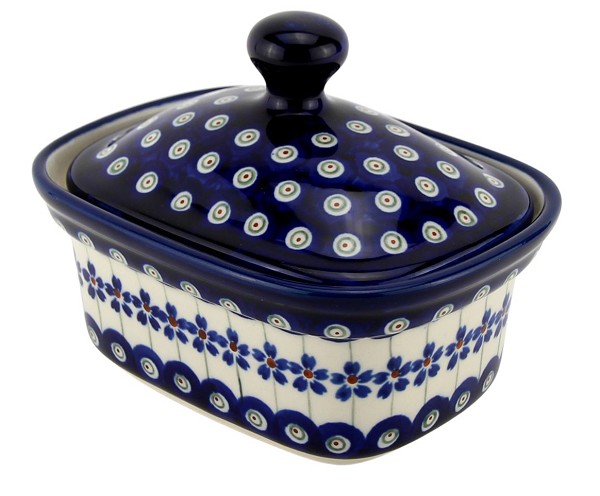 Polish Pottery Butter Dish with Lid 14 oz, Floral Peacock | Boleslawiec