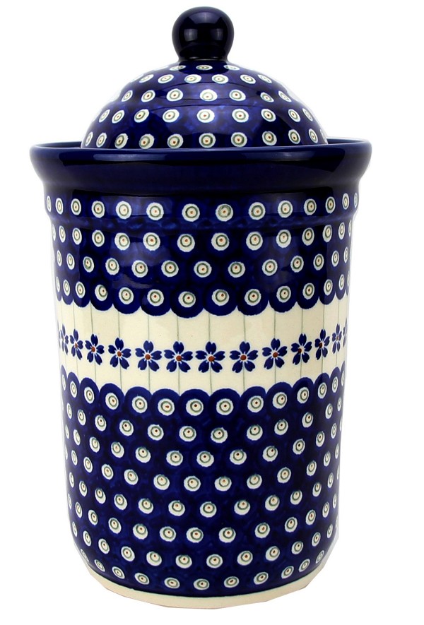 Polish Pottery Kitchen Canister with Lid 10 Cups / 2.5 qt, Floral Peacock | Boleslawiec