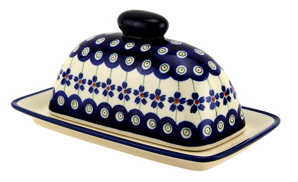 Polish Pottery Butter Dish with Lid, Floral Peacock | Boleslawiec