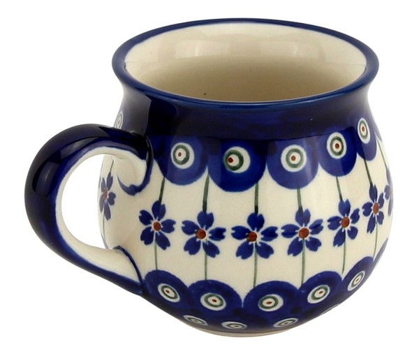 Polish Pottery Coffee Mug 8 oz, Floral Peacock | Boleslawiec