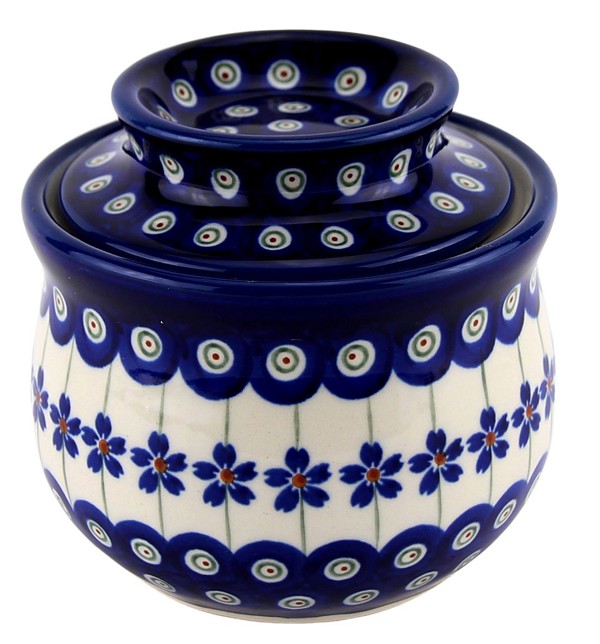 Polish Pottery French Butter Dish / Butter Bell 7.5 oz, Floral Peacock | Boleslawiec