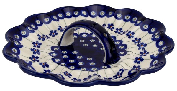 Polish Pottery Deviled Egg Platter with Handle 12-Egg, Floral Peacock | Boleslawiec