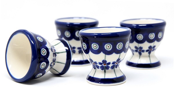 Polish Pottery Egg Cup Set of 4 for Soft-Boiled Eggs, Floral Peacock | Boleslawiec