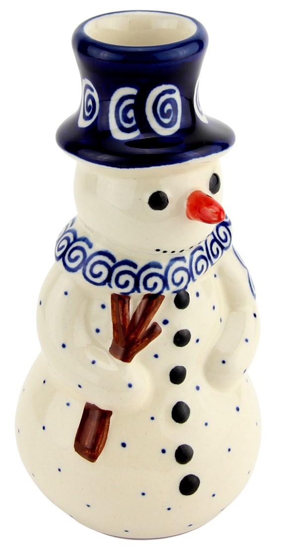 Polish Pottery Snowman Candle Holder Figurine 6.5