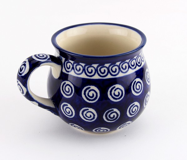 Polish Pottery Coffee Mug 8 oz, Cobalt Swirl | Boleslawiec