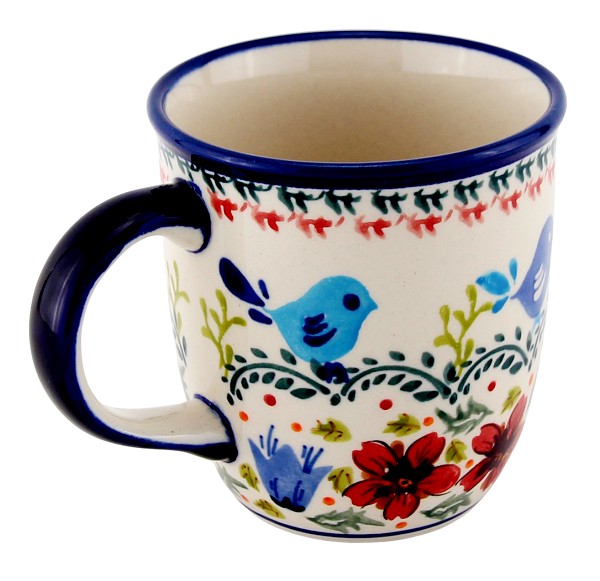 Polish Pottery Mug 12 oz, Bluebird Bouquet Unikat | Boleslawiec