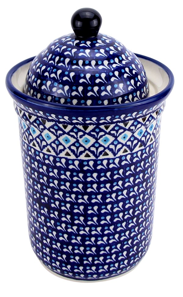 Polish Pottery Kitchen Canister with Lid 10 Cups / 2.5 qt, Blue Diamond Dream | Boleslawiec