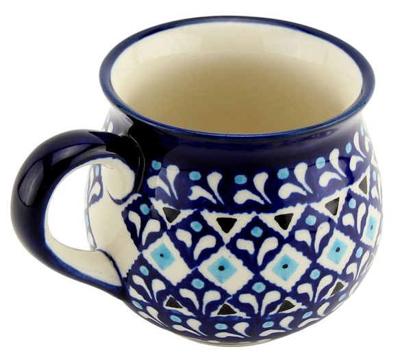 Polish Pottery Coffee Mug 8 oz, Blue Diamond Dream | Boleslawiec