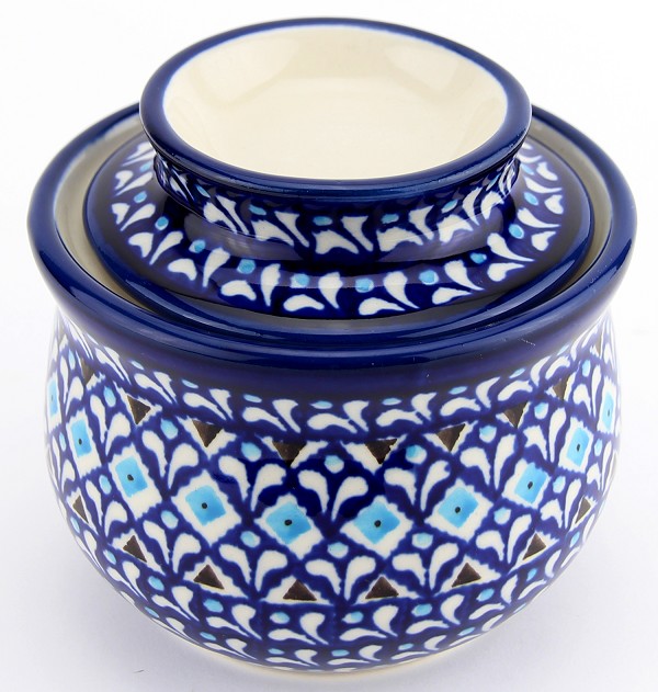 Polish Pottery French Butter Dish / Butter Bell 7.5 oz, Blue Diamond Dream | Boleslawiec