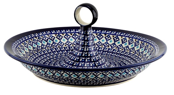 Polish Pottery Serving Bowl with Center Handle 13.5