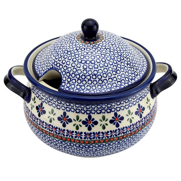 Polish Pottery 3 qt Soup Tureen with Lid, Star Flower | Boleslawiec Stoneware