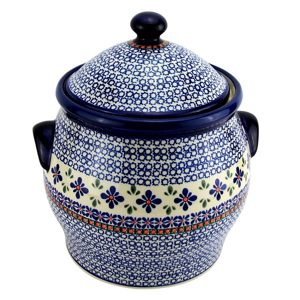 Polish Pottery Extra Large Canister w/Lid 6 Quarts, Star Flower | Boleslawiec