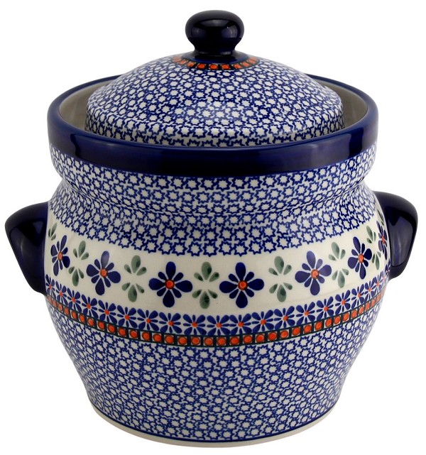 Polish Pottery Fermenting Crock 3.8 qt with Water-Seal Airlock, Star Flower | Boleslawiec