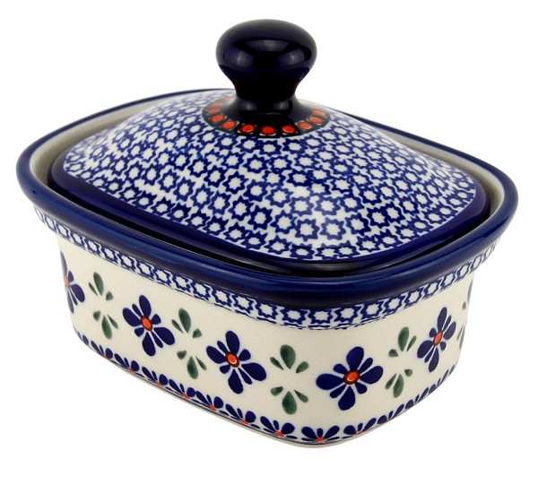 Polish Pottery Butter Dish with Lid 14 oz, Star Flower | Boleslawiec