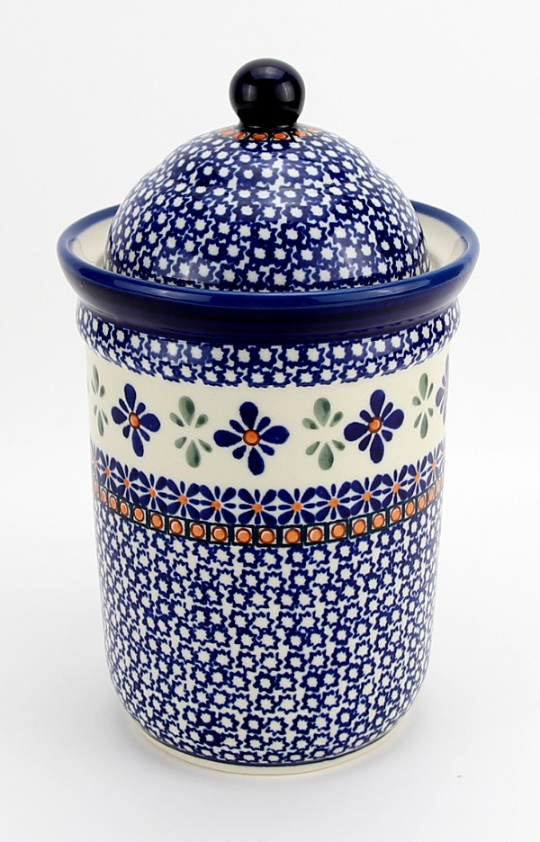 Polish Pottery Kitchen Canister with Lid 6 Cups / 45 oz, Star Flower | Boleslawiec