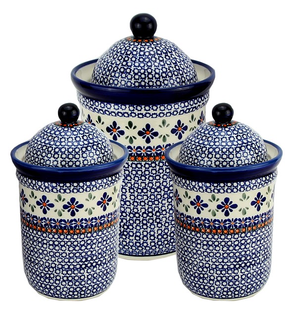 Polish Pottery 3-Piece Kitchen Canister Set, Star Flower | Boleslawiec
