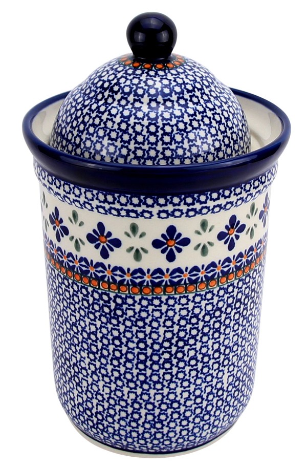 Polish Pottery Kitchen Canister with Lid 10 Cups / 2.5 qt, Star Flower | Boleslawiec