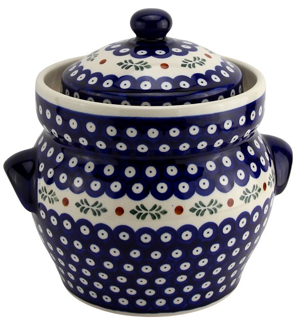 Polish Pottery Fermenting Crock 3.8 qt with Water-Seal Airlock, Holly Berries | Boleslawiec