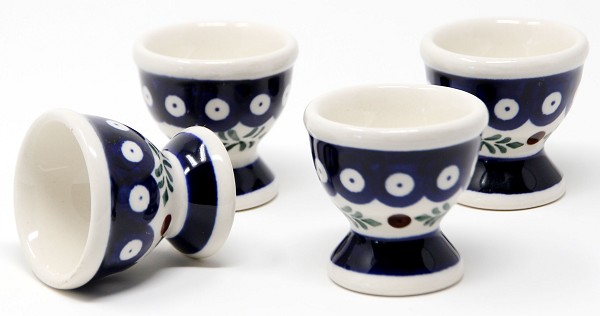 Polish Pottery Egg Cup Set of 4 for Soft-Boiled Eggs, Holly Berries | Boleslawiec