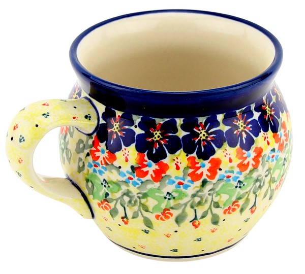 Polish Pottery Bubble Coffee Mug 16 oz, Radiant Garden Unikat | Boleslawiec