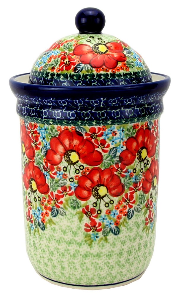 Polish Pottery Kitchen Canister with Lid 6 Cups / 45 oz, Garden Meadow Unikat | Boleslawiec