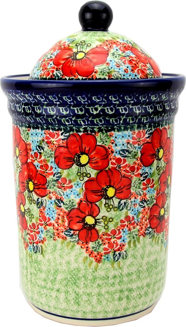 Polish Pottery Kitchen Canister with Lid 10 Cups / 2.5 qt, Garden Meadow Unikat | Boleslawiec