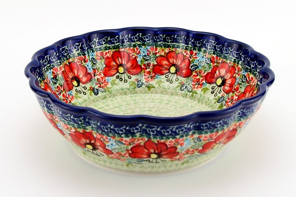 Polish Pottery Scalloped Serving Bowl 9.5