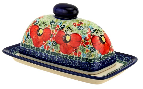 Polish Pottery Butter Dish with Lid, Garden Meadow Unikat | Boleslawiec