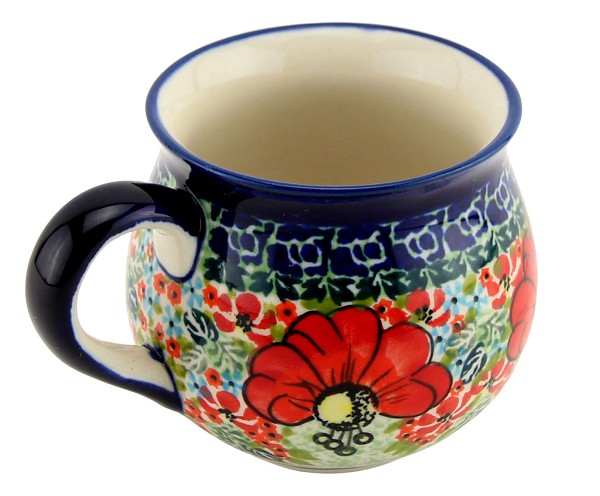 Polish Pottery Coffee Mug 8 oz, Garden Meadow Unikat | Boleslawiec